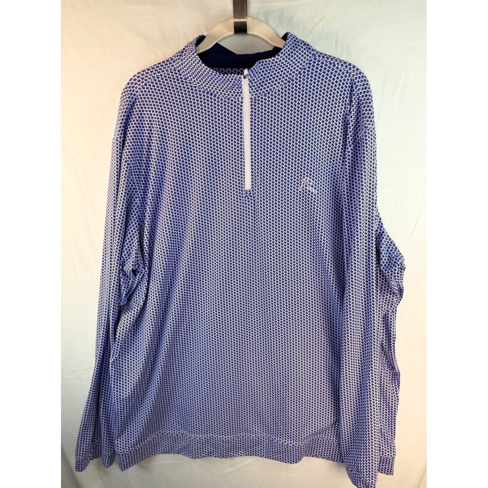 Rhoback Texas Print Quarter Zip Pullover Men XXL Blue White Performance Long Slv